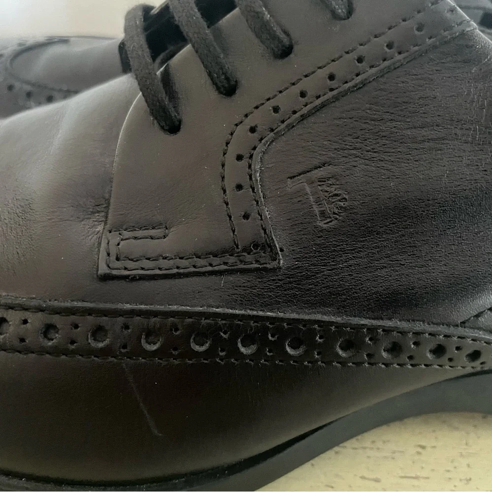 TOD'S Made in Italy Rubber Pebble Sole Wingtip Shoes in Black Size UK 8 /9‎ $895